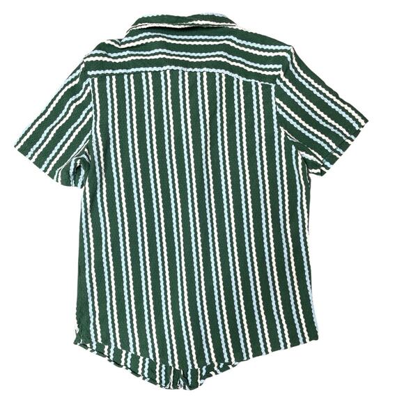 ASOS DESIGN Green Knitted Stripe Revere Shirt Medium - Picture 4 of 10